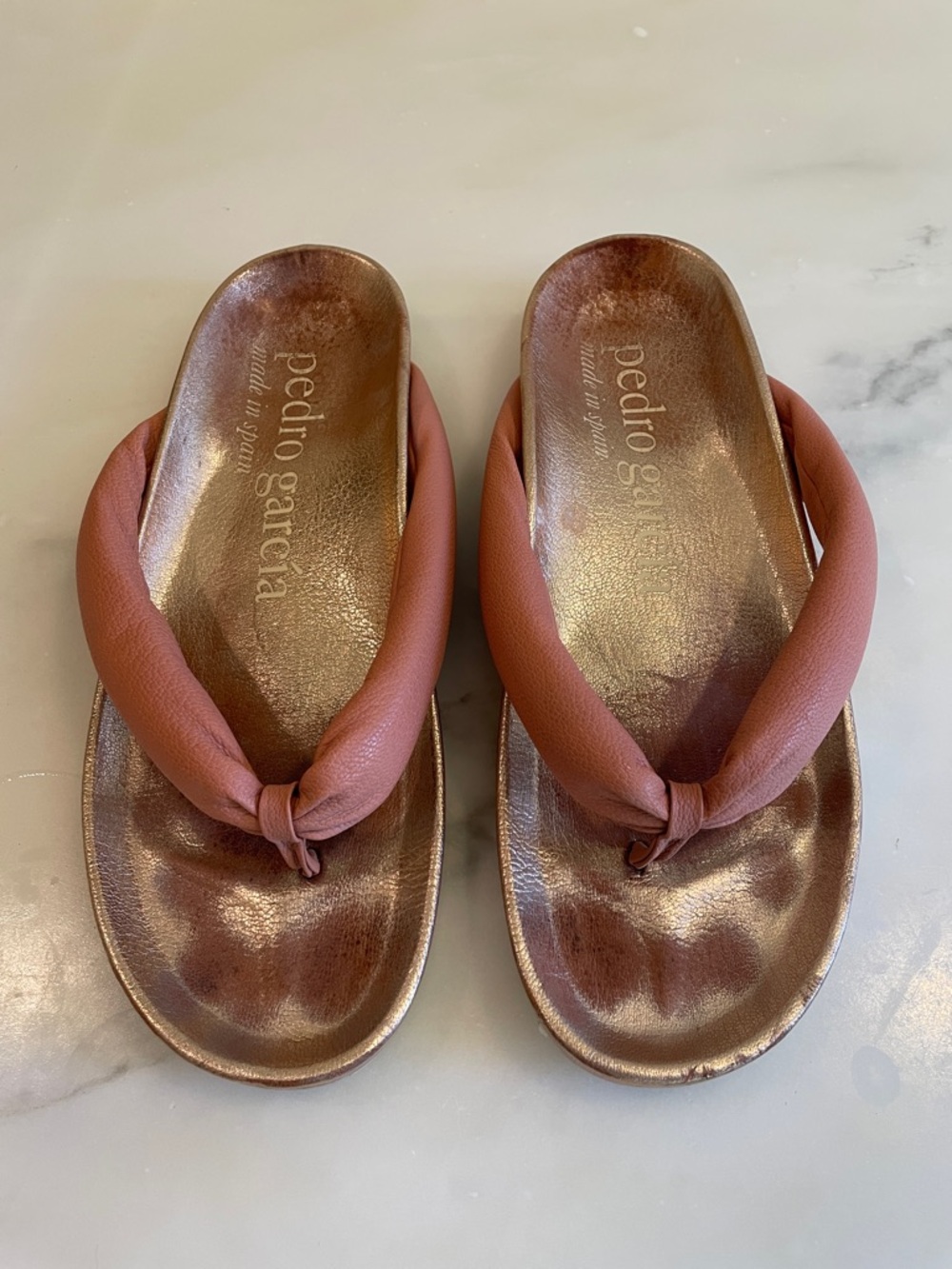 Pedro Garcia Anita Padded Leather Thong Sandals in Rosette, Size 39.5